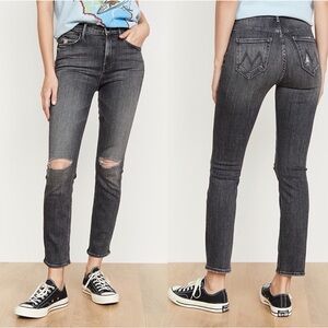 Mother The Mid Rise Dazzler Ankle Black Distressed Jeans In Open Later 26